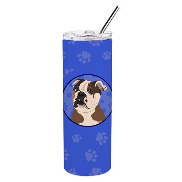 English Bulldog Chocolate Tan  Stainless Steel 20 oz Skinny Tumbler, Blue - Picture 1 of 4